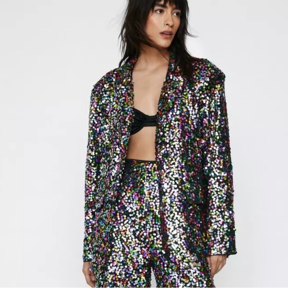 NWOT Nasty Gal Rainbow Sequin Oversized Blazer